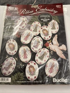 Bucilla Silk Ribbon Embroidery Cross Stitch 12 Pc. Ornament Set Angels B55 - Picture 1 of 2