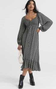 Sportsgirl Geo Dress Size AU 12 / US 8 Halter Maxi Floral Long Sleeve Hippy Boho - Picture 1 of 7