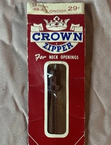 Rare Vintage Crown 9” London Brown Zipper NOS Original Package 1940s - Picture 1 of 3
