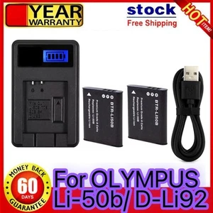 2x Battery +Usb Lcd Charger for Olympus Li 50b Pentax XZ-1 SP-800UZ SZ-30 d li92 - Picture 1 of 5