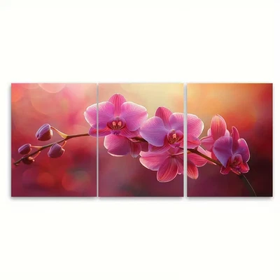 3pcs Pink Orchids Metal Print Ready to Hang Art - Image 1 of 4