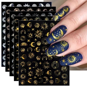 10 Blatt Mond Stern Sonne Nail Art Aufkleber Abziehbilder selbstklebend Pegatinas Uñas Co - Bild 1 von 12