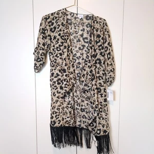 NEW LulaRoe Women's Small Sheer Leopard Animal Print Fringe Kimono Cardigan - Picture 1 of 6