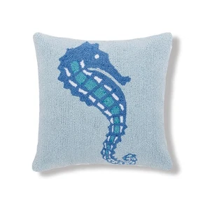 Seahorse Hooked Throw Pillow, 18" x 18" - Picture 1 of 3