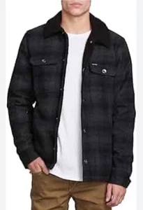 Volcom Men’s Keaton Jacket Plaid Fleece Lined Sz M Black Gray Wool Blend - Picture 1 of 17