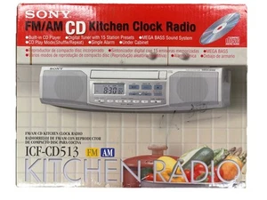SONY ICF-CD513 Under Kitchen Cabinet Clock Radio AM/FM CD Player White READ - Picture 1 of 7