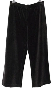 St John Sport Knits BLACK VELVET PANTS Velour Wide Leg Ankle Pants LARGE - Picture 1 of 4