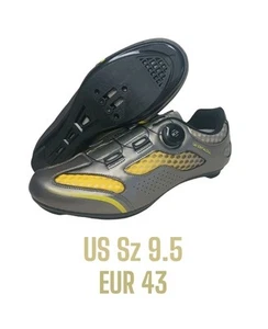 Wofada Cycling Shoes Men's Women's Sz 43 US Sz 9.5 Silver Yellow Ratchet Strap - Picture 1 of 11