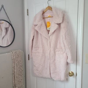 C & C California Fluffy Faux Fur Coat Sz L Pink Glam Whimsical Romantic Soft - Picture 1 of 17