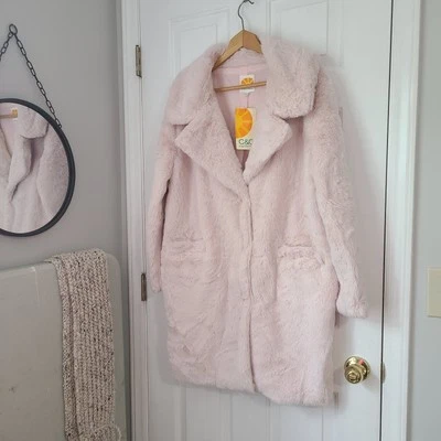 C & C California Faux Fur Overcoat Sz L Blush Pink Glam Whimsical Romantic Boho - Image 1 of 4