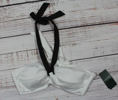NUEVO CON ETIQUETAS LAUREN RALPH LAUREN 6 BLANCO Y NEGRO TAZAS FIJAS CORBATA HALTER TOP TRAJE DE BAÑO Foto 1 de 4