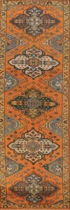 Orange Wolle Kazak Läufer Teppich 3x10 Geometrisch Handgeknüpft Flurteppich - Bild 1 von 17