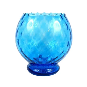 Empoli Blue Optic Glass Footed Bowl Vase Mid-Century Italian Glassware - Picture 1 of 5