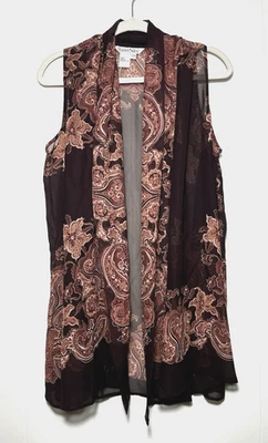 WinterSilks 100% шелк кардиган жилет без рукавов Топпер размер S/M темно-бордовый пейсли - Изображение 1 из 4