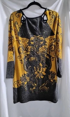 ARYEH Sweater Dress Orange Black Paisley Print Womens Size Large - Image 1 of 4