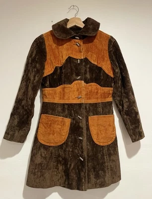 1960s Chocolate Brown Two Tone Suede Jacket Women's Small 70s True Vintage - Image 1 of 4