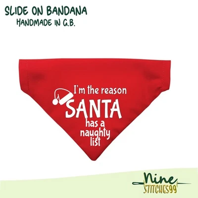 Christmas Dog Bandana Handmade Slide-On Collar Scarf Gift Santa