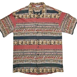 Coulourways Shirt Men's Large Aztec Button-up Tribal Hawaiian Made In Australia - Picture 1 of 8