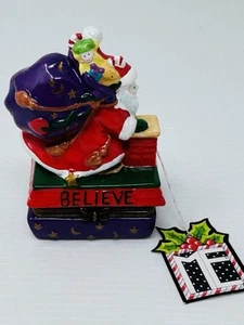 Mary Engelbreit Santa Believe Porcelain Hinged Trinket Box With Hang Tag - Picture 1 of 6