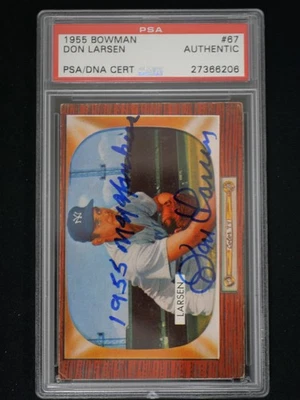 Bowman #67 Don Larsen 1955 PSA auténtico firmado a mano automático "1955 NY YANKEES Foto 1 de 2