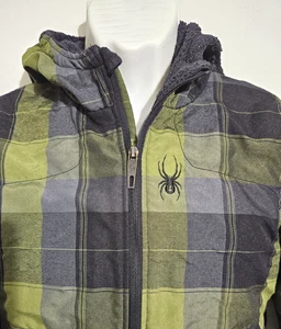 Chaqueta con Capucha a Cuadros SPYDER Niños Jóvenes Parka Logo Vellón Verde XL 14/16 - Imagen 1 de 7