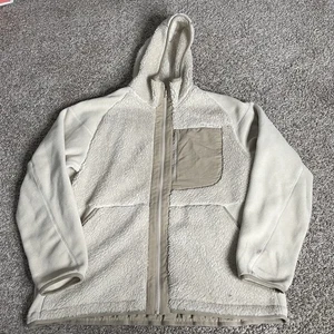 Uniqlo white Mountaineering Fleece Jacket Mens XL Cream Full zip Hooded EUC Gorp - Picture 1 of 8