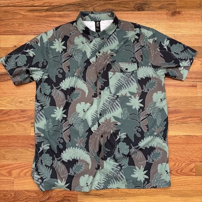 Mountain Hardwear Shirt Mens Large Green Floral Camo Button Up Hawaiian Style - Image 1 of 4