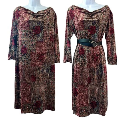 Robbie Bee Vtg 90s Whimsigoth Velvet Burnout Shift Dress Sz 12  Fall Witchy USA - Image 1 of 4