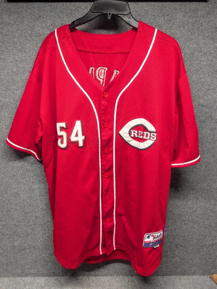 Cincinnati Reds Authentic Majestic Jersey Size 54 Embroidered Chapman - BUTTON - Image 1 of 4