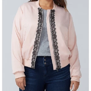 NEW Lane Bryant rose pink sateen zip up bomber jacket black lace 14/16 (1X) - Picture 1 of 9