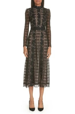 GIAMBATTISTA VALLI Black Nude Floral Lace Sheer Sleeve Cocktail Dress 10 = 46IT - Image 1 of 4