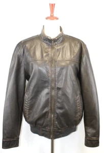G.H.Bass & Co. Faux Leather Bomber Style Jacket Mens M Dark Brown Grunge - Picture 1 of 11
