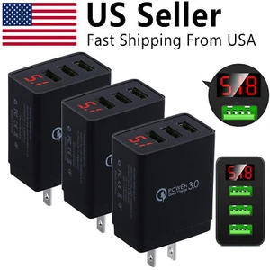 3-Pack 3 Port USB Home Wall Fast Charger for Cell Phone iPhone Samsung Android - Picture 1 of 12