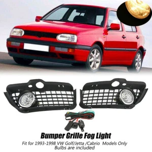 Front Bumper Grill LED Fog Light Lamp Set For VW Golf MK3 Jetta Cabrio 1993-1998 - Picture 1 of 12