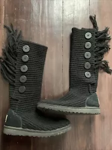 Stivali donna UGG neri in maglia con frange taglia 7 F3010G - Foto 1 di 5