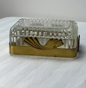 Brass & Glass Glass Trinket Box Gold Frame Vanity Accessory Box - Picture 1 of 7
