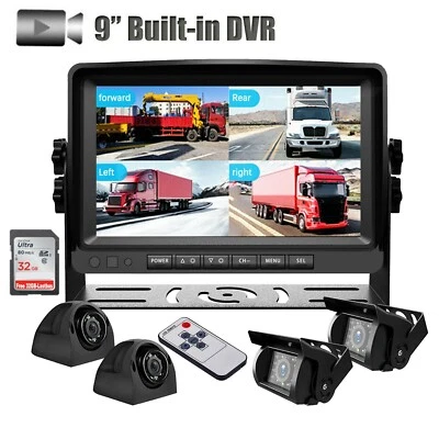 9" Split Monitor DVR Video Recorder 4x 360 View 1080P Rear View Backup Camera RV - Image 1 of 4