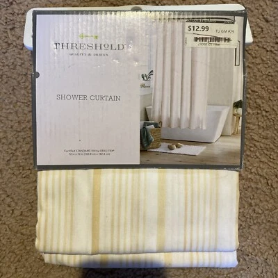 阈值浴帘带标准上衣 ~ 棕褐色和白色杂色条纹 全新 🤗 — 第 1/2 张图片