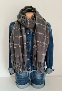 XXL Winterschal Stola Tuch Streifen Fransen super soft Viskose/Wolle Dunkelgrau - Bild 1 von 2