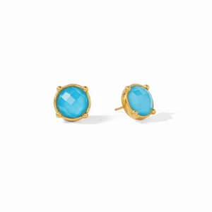 24K Gold Plate Honey Stud Earrings Iridescent Pacific Blue - Picture 1 of 1