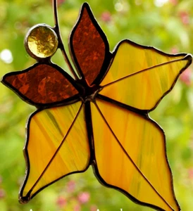GOLD AMBER AUTUMN FOLLAGE LEAF Stained Glass AUSTRALIAN MADE SUNCATCHER Presents - Bild 1 von 23