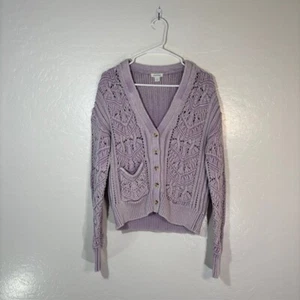 Sundance Catalog Cardigan Sweater Womens Large Chunky Knit Purple BOHO - Picture 1 of 6