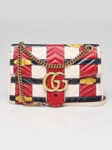 Gucci White Leather Marmont Metalasse Trompe L'oeil Medium Shoulder Bag - Picture 1 of 11