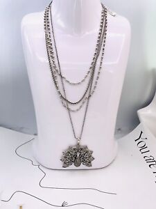 lucky brand Silver-Toned Peacock Multi Strand Crystal Pave Pendant Necklace