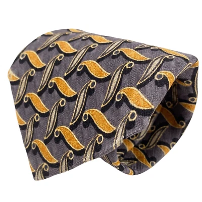 VTG Ermenegildo Zegna Gray w/ Gold Silver Leaf Pattern  Silk Tie  3.75" x 56" - Image 1 of 4