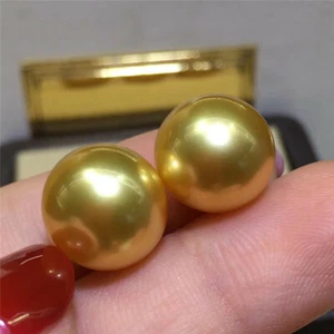Wunderschöner AAAAA riesiger 13-14 mm runder Südsee goldener Perlenring 14K Gelbgold - Bild 1 von 3