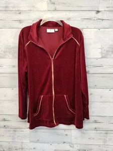 Quacker Factory Cranberry Maroon Jeweled Zipper Velvet Velour Jacket L - Picture 1 of 6
