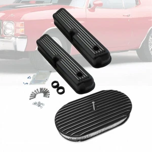 Black Tall Valve Covers Fit Ford SBF 5.0L 351W 1962-85 & 15" Oval Air Cleaner - Bild 1 von 10