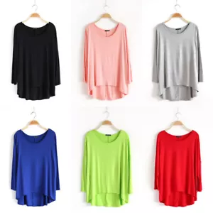 Para mujeres Doble Alto Bajo Ala de Murciélago Camiseta Hombro Suelto Prenda para el torso Camisa Salón - Imagen 1 de 21