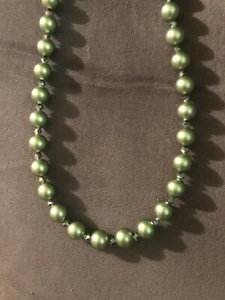 Handmade Green Bead & Silver Crystal Beaded Necklace - Picture 1 of 5
